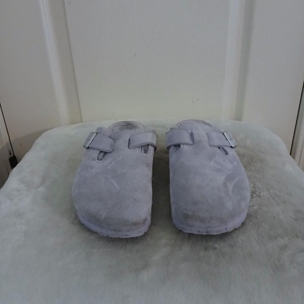 Rare Birkenstock Boston Light Purple Shearling Suede Clogs 38 Narrow Gorpcore - Picture 2 of 8